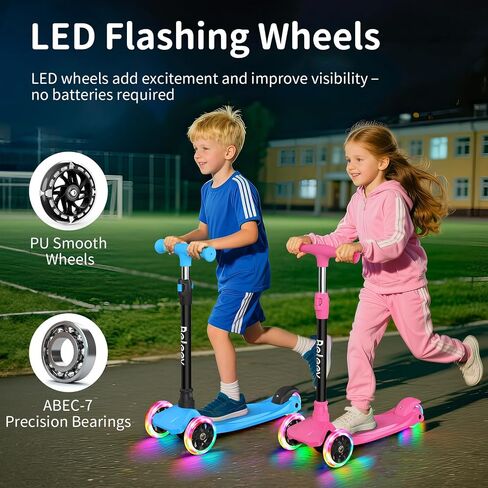 الدراجات البخارية Beleev for Kids 3 Wheel Kick Scooter for Toddlers Girls Boys ، 4 ارتفاع قابل للتعديل ، عميل إلى التوجيه ، عجلات خفيفة ، سطح واسع ، سهل التجميع للأطفال الذين تتراوح أعمارهم بين 3 و 12 عامًا (الوردي الوردي) in Kuwait
