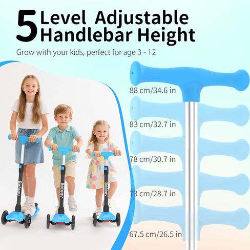 الدراجات البخارية Beleev for Kids 3 Wheel Kick Scooter for Toddlers Girls Boys ، 4 ارتفاع قابل للتعديل ، عميل إلى التوجيه ، عجلات خفيفة ، سطح واسع ، سهل التجميع للأطفال الذين تتراوح أعمارهم بين 3 و 12 عامًا (الوردي الوردي) in Kuwait