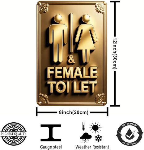 الذهب من الذكور والإناث مرحاض الصفيح علامة عتيقة مرحّة معدنية مناسبة للديكور في الهواء الطلق ، مطعم بار هوم 8 × 12 ، من السهل تعليقه in Kuwait