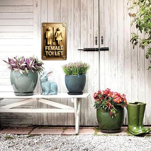 الذهب من الذكور والإناث مرحاض الصفيح علامة عتيقة مرحّة معدنية مناسبة للديكور في الهواء الطلق ، مطعم بار هوم 8 × 12 ، من السهل تعليقه in Kuwait