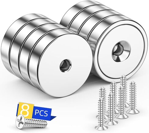 Grtard 8 Pack Neodymium Cup Magnets, 60LBS Holding Force Strong Rare Earth Magnets with Heavy Duty Countersunk Hole and Stainless Screws for Refrigerator, Tool Room, Science, Craft, Office and Garage in Saudi Arabia
