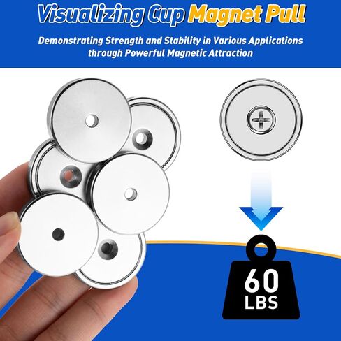 Grtard 8 Pack Neodymium Cup Magnets, 60LBS Holding Force Strong Rare Earth Magnets with Heavy Duty Countersunk Hole and Stainless Screws for Refrigerator, Tool Room, Science, Craft, Office and Garage in Saudi Arabia