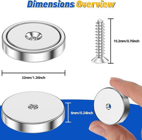 Grtard 8 Pack Neodymium Cup Magnets, 60LBS Holding Force Strong Rare Earth Magnets with Heavy Duty Countersunk Hole and Stainless Screws for Refrigerator, Tool Room, Science, Craft, Office and Garage in Saudi Arabia