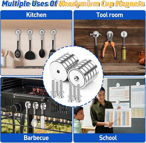Grtard 8 Pack Neodymium Cup Magnets, 60LBS Holding Force Strong Rare Earth Magnets with Heavy Duty Countersunk Hole and Stainless Screws for Refrigerator, Tool Room, Science, Craft, Office and Garage in Saudi Arabia