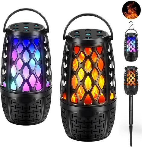 Outdoor Speakers, Colorful LED Flame Speaker, Outdoor Bluetooth Speakers Waterproof Wireless, Bluetooth 5.3, Stereo Sound, Portable Wireless Speaker with Stake, Hook for Patio/Yard/Porch(2 Pack) in Saudi Arabia