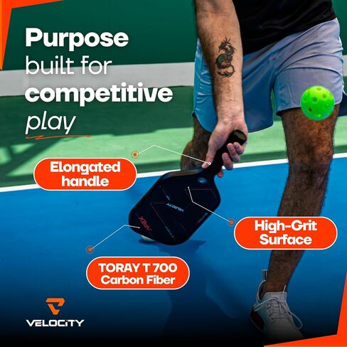Velocity Carbon Fiber Pickleball Paddle T700, USAPA Approved, Anti-Slip Elongated Handle, High Grit and Spin Pickleball Racket in Saudi Arabia