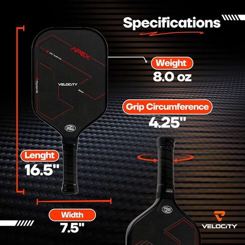 Velocity Carbon Fiber Pickleball Paddle T700, USAPA Approved, Anti-Slip Elongated Handle, High Grit and Spin Pickleball Racket in Saudi Arabia