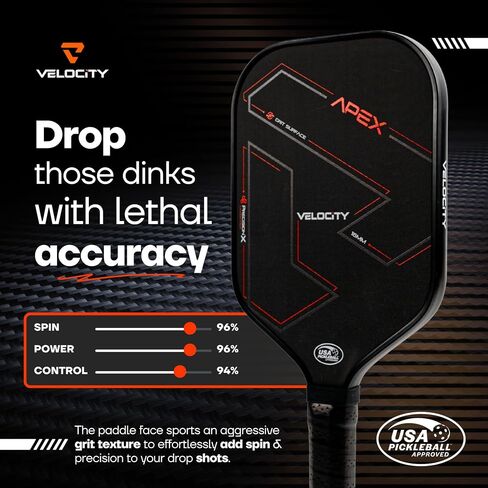 Velocity Carbon Fiber Pickleball Paddle T700, USAPA Approved, Anti-Slip Elongated Handle, High Grit and Spin Pickleball Racket in Saudi Arabia