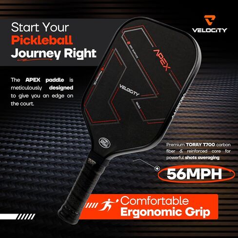 Velocity Carbon Fiber Pickleball Paddle T700, USAPA Approved, Anti-Slip Elongated Handle, High Grit and Spin Pickleball Racket in Saudi Arabia