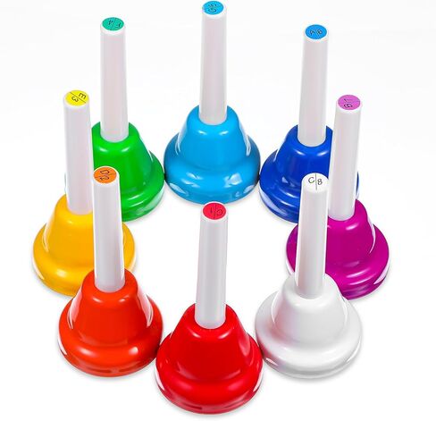 8 Notes Hand Bells, Musical Hand Bell Set with Colorful Design, 8 Pack Colorful Handbells, Durable Iron Bells for Kids Adults, School, Church Choir (4.3 Inch) in Saudi Arabia