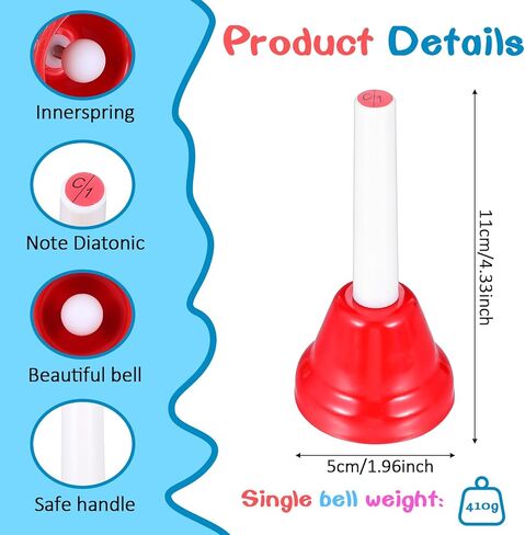 8 Notes Hand Bells, Musical Hand Bell Set with Colorful Design, 8 Pack Colorful Handbells, Durable Iron Bells for Kids Adults, School, Church Choir (4.3 Inch) in Saudi Arabia