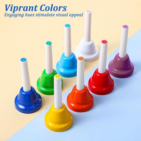 8 Notes Hand Bells, Musical Hand Bell Set with Colorful Design, 8 Pack Colorful Handbells, Durable Iron Bells for Kids Adults, School, Church Choir (4.3 Inch) in Saudi Arabia