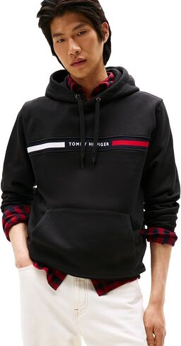Tommy Hilfiger Men's Medium Weight Fleece Hoodie Sweatshirt with Signature Stripe Logo in Saudi Arabia