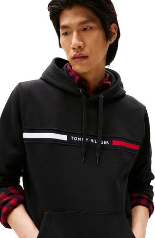 Tommy Hilfiger Men's Medium Weight Fleece Hoodie Sweatshirt with Signature Stripe Logo in Saudi Arabia