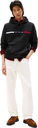 Tommy Hilfiger Men's Medium Weight Fleece Hoodie Sweatshirt with Signature Stripe Logo in Saudi Arabia