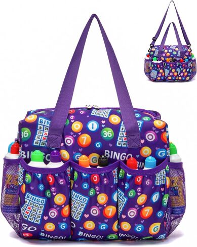 حقيبة Bingo مع جيوب ل Dabbers Dobbers Dotters - إكسسوارات لعبة الكازينو Bingo للبالغين وكبار السن - مضغوطة ، محمولة وأنيقة (أسود) in Kuwait