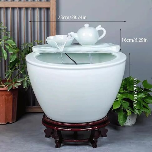 Small Fish Tank White Ceramic Fish Tank Water Tank Balcony Landscaping Water Circulation Office Living Room Ancient Fish Farming Large Tank Fish Tank Kit(XL) in Saudi Arabia