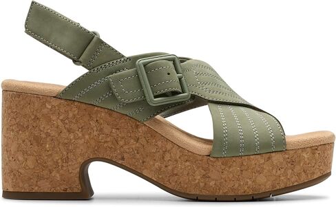 Clarks Women's Nerisa West Heeled Sandal, Sand Nubuck, 8.5 in Saudi Arabia