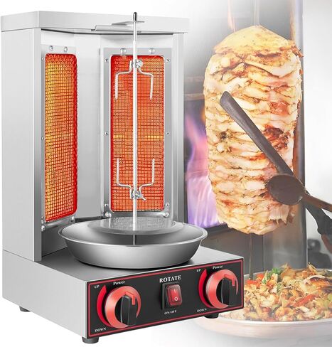 Vertical Shawarma Machine, Propane Gas Gyro Grill & Doner Kebab Rotisserie, 2-Burner Stainless Steel Broiler for Restaurant, Home Kitchen & Commercial Use, 220V in Kuwait