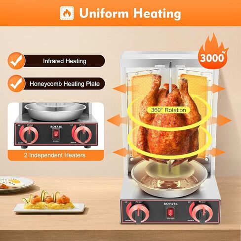 Vertical Shawarma Machine, Propane Gas Gyro Grill & Doner Kebab Rotisserie, 2-Burner Stainless Steel Broiler for Restaurant, Home Kitchen & Commercial Use, 220V in Kuwait