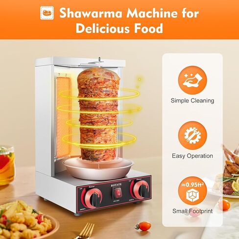 Vertical Shawarma Machine, Propane Gas Gyro Grill & Doner Kebab Rotisserie, 2-Burner Stainless Steel Broiler for Restaurant, Home Kitchen & Commercial Use, 220V in Kuwait