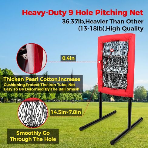 Heavy Duty 9 Hole Pitching Net with Strike Zone,9 Pocket Pitching Target Net of 4 Adjustable Heights (36-53in),Softball Pitching Net Fix by 8xspikes and 2xsandbags, Pitching Target Net for All Age in Kuwait