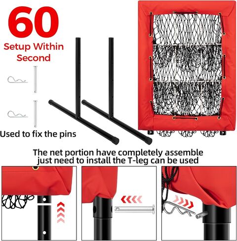 Heavy Duty 9 Hole Pitching Net with Strike Zone,9 Pocket Pitching Target Net of 4 Adjustable Heights (36-53in),Softball Pitching Net Fix by 8xspikes and 2xsandbags, Pitching Target Net for All Age in Kuwait