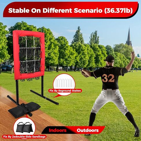 Heavy Duty 9 Hole Pitching Net with Strike Zone,9 Pocket Pitching Target Net of 4 Adjustable Heights (36-53in),Softball Pitching Net Fix by 8xspikes and 2xsandbags, Pitching Target Net for All Age in Kuwait