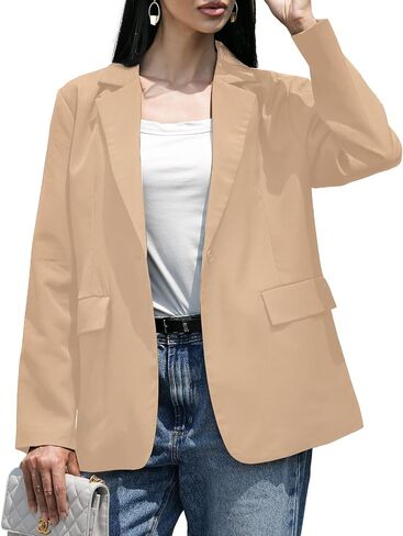Women's Blazer - Loose Fit Suit Jacket with One Button Closure, Casual & Formal Dress Jacket Without Shoulder Pads in Saudi Arabia