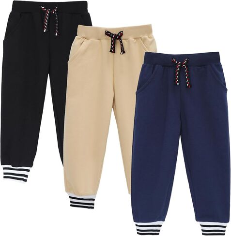 Hileelang Toddler Boys Cotton Cotton Jogger Sweatpants 3 Pack ، و Soft Adjud Adjust مرنة الخصر مع جيوب ، وأحجام من 12 م-7T in Kuwait