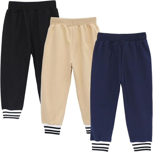 Hileelang Toddler Boys Cotton Cotton Jogger Sweatpants 3 Pack ، و Soft Adjud Adjust مرنة الخصر مع جيوب ، وأحجام من 12 م-7T in Kuwait