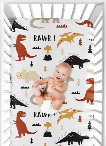 Sweet Jojo Designs Watercolor Dinosaur Dino Boy Baby Fitted Crib Sheet Set Infant Newborn Nursery Toddler Bed Room Standard Mattress 2p Blue Tracks Footprint Green Modern Dinosaurs Animal Nature in Kuwait