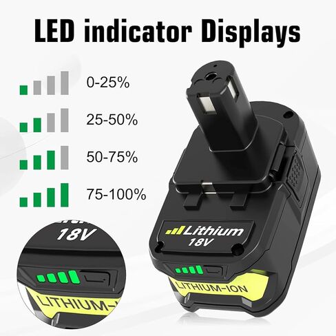 2-pack 18V 5.0AH LITHIUM LON LON BUTTICAL ، متوافقة مع RYOBI 18V ONE+ أدوات الطاقة والشاحن P100 P102 P103 P104 P105 P107 P108 P109 in Saudi Arabia
