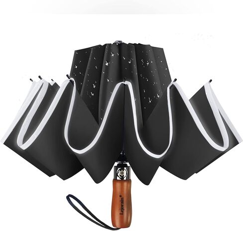 Lejorain Golf Large Inverted Umbrella - Black Big Windproof Heavy Duty Upside Down 46/50/54 Inch Compact Reverse Car Automatic Folding Reflective Umbrella in Kuwait
