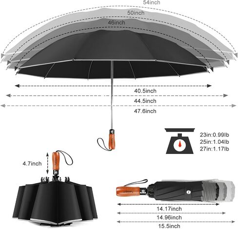 Lejorain Golf Large Inverted Umbrella - Black Big Windproof Heavy Duty Upside Down 46/50/54 Inch Compact Reverse Car Automatic Folding Reflective Umbrella in Kuwait