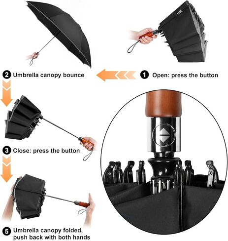 Lejorain Golf Large Inverted Umbrella - Black Big Windproof Heavy Duty Upside Down 46/50/54 Inch Compact Reverse Car Automatic Folding Reflective Umbrella in Kuwait