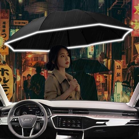 Lejorain Golf Large Inverted Umbrella - Black Big Windproof Heavy Duty Upside Down 46/50/54 Inch Compact Reverse Car Automatic Folding Reflective Umbrella in Kuwait