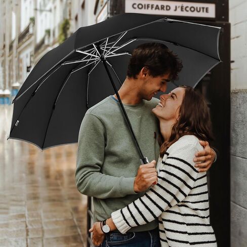 Lejorain Golf Large Inverted Umbrella - Black Big Windproof Heavy Duty Upside Down 46/50/54 Inch Compact Reverse Car Automatic Folding Reflective Umbrella in Kuwait