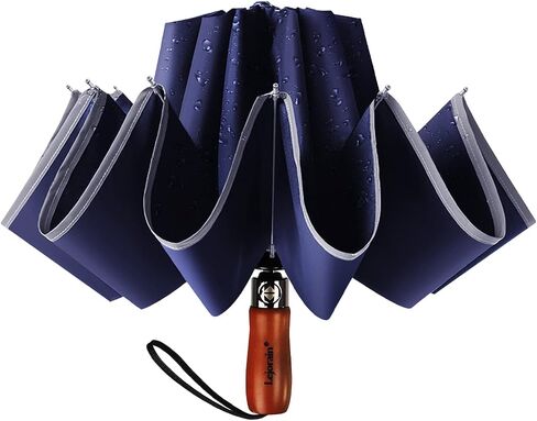Lejorain Golf Large Inverted Umbrella - Black Big Windproof Heavy Duty Upside Down 46/50/54 Inch Compact Reverse Car Automatic Folding Reflective Umbrella in Kuwait