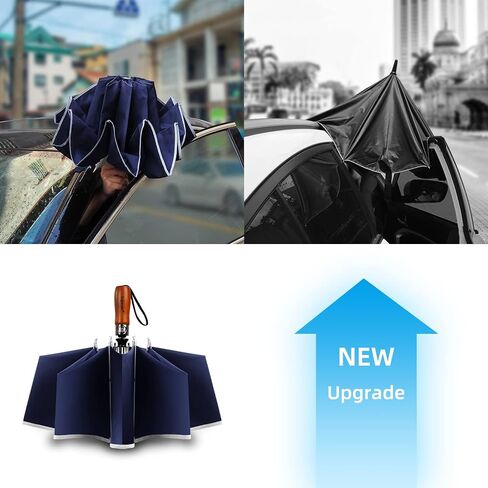Lejorain Golf Large Inverted Umbrella - Black Big Windproof Heavy Duty Upside Down 46/50/54 Inch Compact Reverse Car Automatic Folding Reflective Umbrella in Kuwait