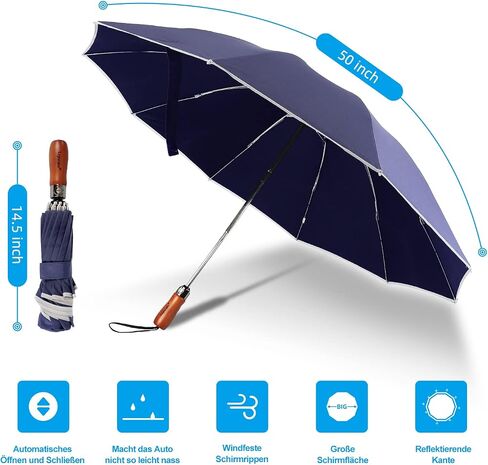 Lejorain Golf Large Inverted Umbrella - Black Big Windproof Heavy Duty Upside Down 46/50/54 Inch Compact Reverse Car Automatic Folding Reflective Umbrella in Kuwait