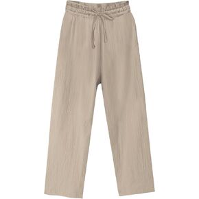 سروال الساق من الكتان القطني للنساء بنطلون عالي الخصر صالة سراويل قصر سراويل شاطئية غير رسمية in Kuwait