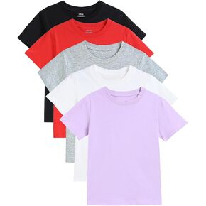 Gihuo 5 Pack Girls Cotton Dorts Short Sleeve Tee Summer Tops Soft Kids Thirts in Kuwait