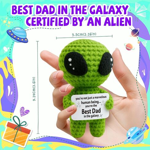 MAMAGIFTREE Funny Birthday Gifts for Man or Woman - Handmade Crochet Alien Plush with Inspirational Birthday Message - Small Bday Stuff for Friends, Teens, Coworkers, Sci-Fi Lovers - Party Favor in Saudi Arabia