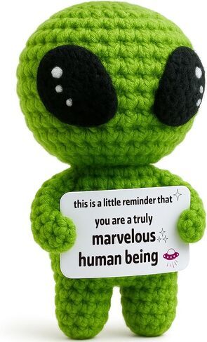 MAMAGIFTREE Funny Birthday Gifts for Man or Woman - Handmade Crochet Alien Plush with Inspirational Birthday Message - Small Bday Stuff for Friends, Teens, Coworkers, Sci-Fi Lovers - Party Favor in Saudi Arabia