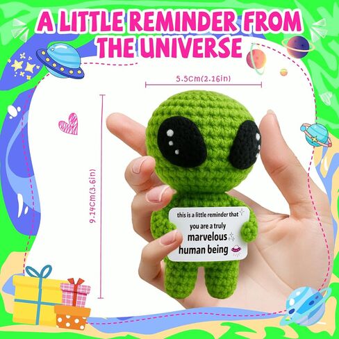 MAMAGIFTREE Funny Birthday Gifts for Man or Woman - Handmade Crochet Alien Plush with Inspirational Birthday Message - Small Bday Stuff for Friends, Teens, Coworkers, Sci-Fi Lovers - Party Favor in Saudi Arabia