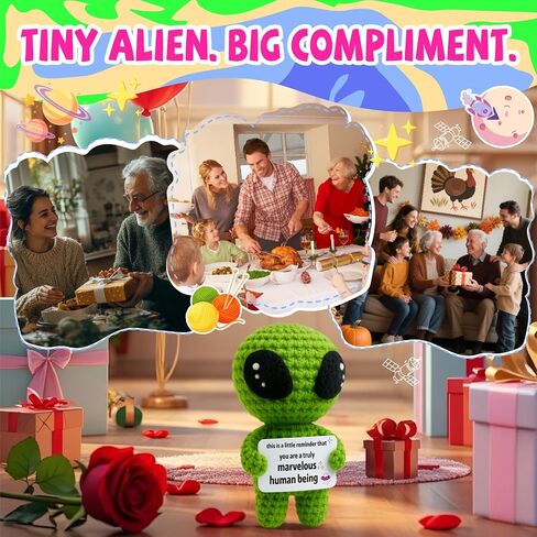 MAMAGIFTREE Funny Birthday Gifts for Man or Woman - Handmade Crochet Alien Plush with Inspirational Birthday Message - Small Bday Stuff for Friends, Teens, Coworkers, Sci-Fi Lovers - Party Favor in Saudi Arabia