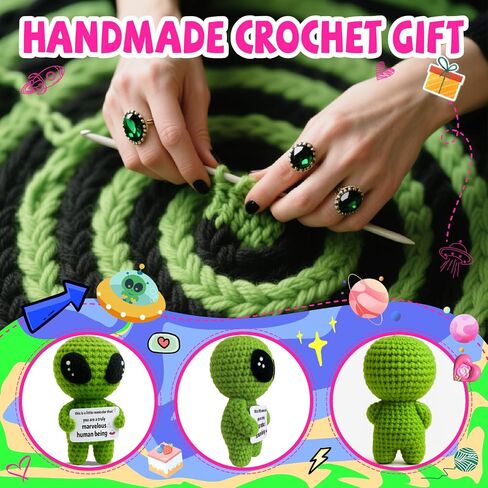 MAMAGIFTREE Funny Birthday Gifts for Man or Woman - Handmade Crochet Alien Plush with Inspirational Birthday Message - Small Bday Stuff for Friends, Teens, Coworkers, Sci-Fi Lovers - Party Favor in Saudi Arabia