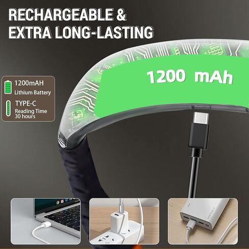 Book Lights for Reading at Night LED Neck Light Bed Reading lamp Portable Rechargeable 3 Modes 4 Light Sources 80 Hrs Runtime Perfect for Crochet Knitting Cross Stitch,Book Lovers Gift in Saudi Arabia