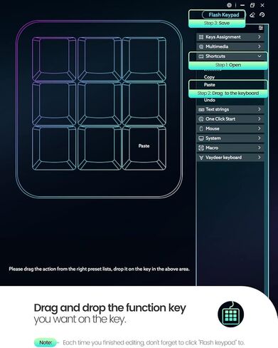 Vaydeer يدعم لوحة المفاتيح الميكانيكية بيد واحدة NKRO و Hotkeys و PLICK Start و 9 مفاتيح قابلة للبرمجة بالكامل مع نافذة عائمة ومفاتلة متعددة الوظائف لنظام التشغيل iOS و Windows-White in Kuwait